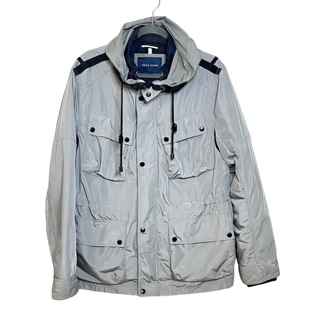 Cole Haan Men’s M Gray Hooded 2-in-1 Removable Liner Jacket Hiking Adventure
